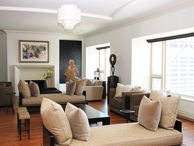 Chicago Interior Designer; Living room design, Michigan Avenue Condo, Custom Furniture, Space Planning