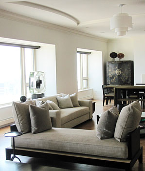 Chicago Interior Designer; Living room design, Michigan Avenue Condo, Custom Furniture, Space Planning